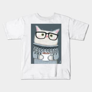 Hot Coffee Cat in Lopapeysa Kids T-Shirt